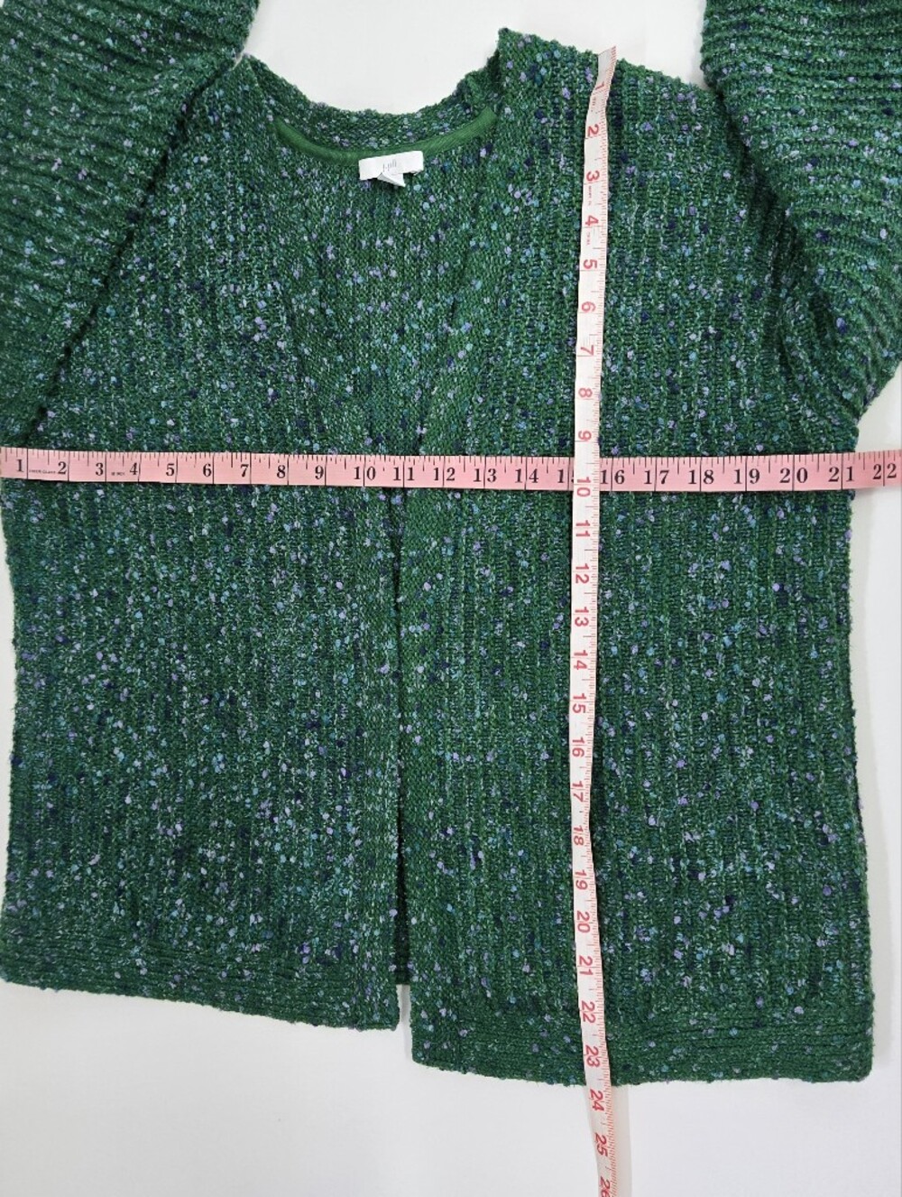J. Jill Open Front Cardigan Sweater Green Confetti Tweed Textured Ribbed Long Sm - Picture 9 of 10